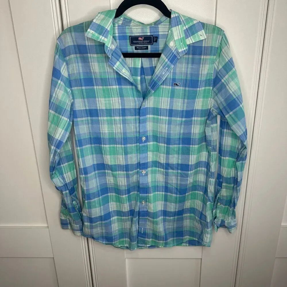 Vineyard Vines pastel plaid blue green youth XL 18 Button Up Shirt (w1)